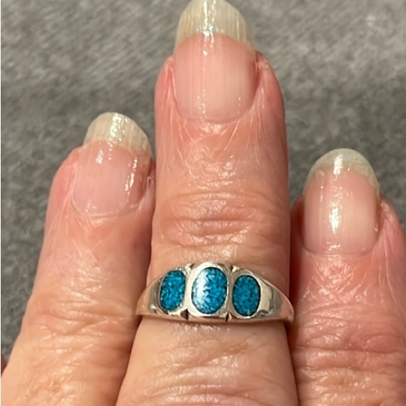 Sterling Turquoise Inlaid Ring-5 - Picture 6 of 6